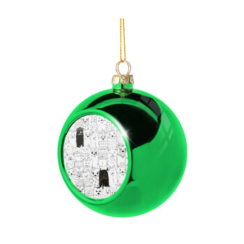 Γάτες γραμμικό σχέδιο, Χριστουγεννιάτικη μπάλα δένδρου Πράσινη 8cm