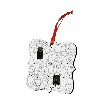 Γάτες γραμμικό σχέδιο, Christmas ornament polygon wooden 7.5cm