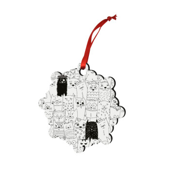 Γάτες γραμμικό σχέδιο, Χριστουγεννιάτικο στολίδι snowflake ξύλινο 7.5cm