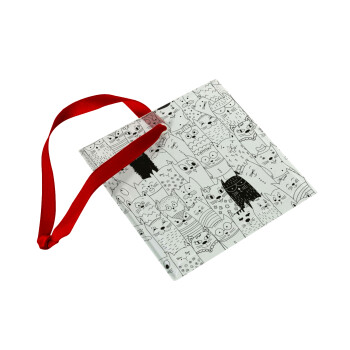 Γάτες γραμμικό σχέδιο, Στολίδι Χριστουγεννιάτικο στολίδι γυάλινο τετράγωνο 9x9cm