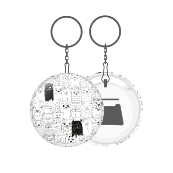 Γάτες γραμμικό σχέδιο, Μπρελόκ μεταλλικό 5cm με ανοιχτήρι