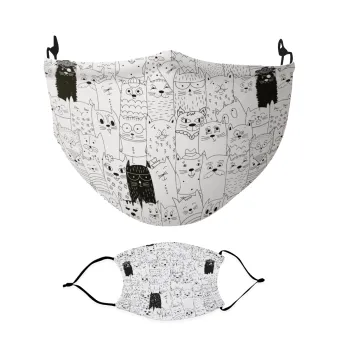 Γάτες γραμμικό σχέδιο, Μάσκα υφασμάτινη Ενηλίκων πολλαπλών στρώσεων με υποδοχή φίλτρου
