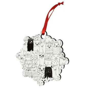 Γάτες γραμμικό σχέδιο, Στολίδι Χριστουγεννιάτικο στολίδι snowflake ξύλινο 7.5cm