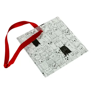 Γάτες γραμμικό σχέδιο, Christmas ornament, glass square ornament 9x9cm