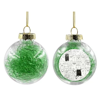 Γάτες γραμμικό σχέδιο, Transparent Christmas tree ball ornament with green filling 8cm