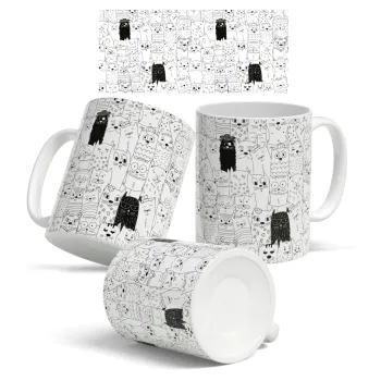 Γάτες γραμμικό σχέδιο, Κούπα, κεραμική, 330ml