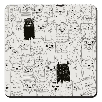 Γάτες γραμμικό σχέδιο, Τετράγωνο μαγνητάκι ξύλινο 9x9cm