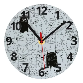 Γάτες γραμμικό σχέδιο, Ρολόι τοίχου γυάλινο (20cm)