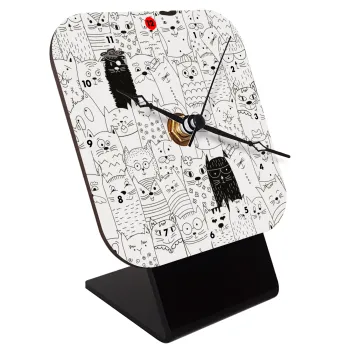 Γάτες γραμμικό σχέδιο, Quartz Wooden table clock with hands (10cm)
