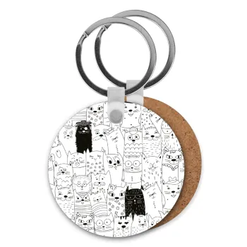 Γάτες γραμμικό σχέδιο, Μπρελόκ Ξύλινο στρογγυλό MDF Φ5cm