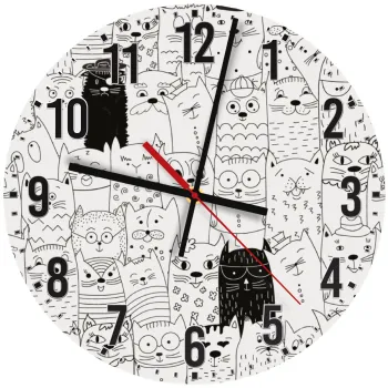 Γάτες γραμμικό σχέδιο, Ρολόι τοίχου ξύλινο (30cm)