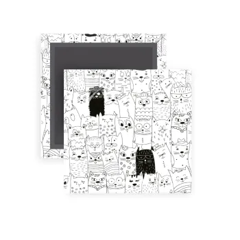 Γάτες γραμμικό σχέδιο, Μαγνητάκι ψυγείου τετράγωνο διάστασης 5x5cm