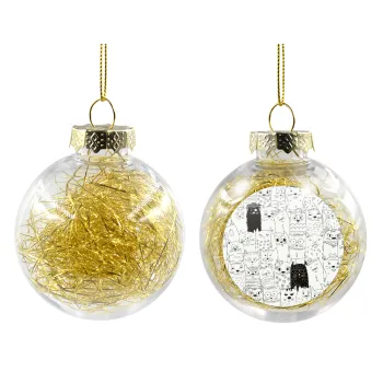 Γάτες γραμμικό σχέδιο, Transparent Christmas tree ball ornament with gold filling 8cm