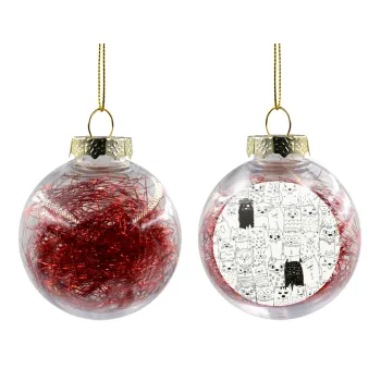 Γάτες γραμμικό σχέδιο, Transparent Christmas tree ball ornament with red filling 8cm