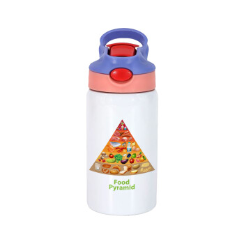 Διατροφική πυραμίδα, Παιδικό παγούρι θερμό, ανοξείδωτο, με καλαμάκι ασφαλείας, ροζ/μωβ (350ml)