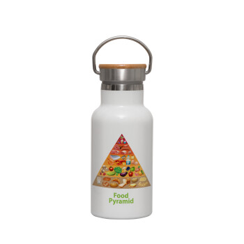 Food pyramid chart, Metallic thermos (Stainless steel) White with wooden lid (bamboo), double-walled, 350ml