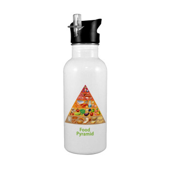 Food pyramid chart, White water bottle with straw, stainless steel 600ml