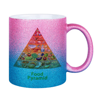 Food pyramid chart, Κούπα Χρυσή/Μπλε Glitter, κεραμική, 330ml