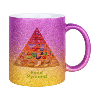 Διατροφική πυραμίδα, Κούπα Χρυσή/Ροζ Glitter, κεραμική, 330ml