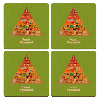 Food pyramid chart, ΣΕΤ x4 Σουβέρ ξύλινα τετράγωνα plywood (9cm)
