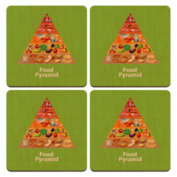 Διατροφική πυραμίδα, ΣΕΤ x4 Σουβέρ ξύλινα τετράγωνα plywood (9cm)