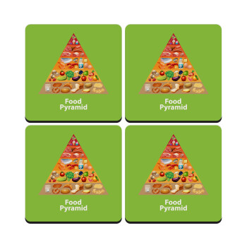 Food pyramid chart, ΣΕΤ 4 Σουβέρ ξύλινα τετράγωνα (9cm)