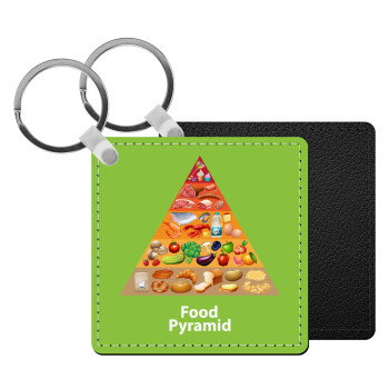 Food pyramid chart, Μπρελόκ Δερματίνη, τετράγωνο ΜΑΥΡΟ (5x5cm)