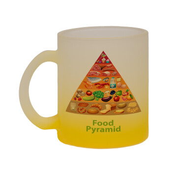 Food pyramid chart, Κούπα γυάλινη δίχρωμη με βάση το κίτρινο ματ, 330ml