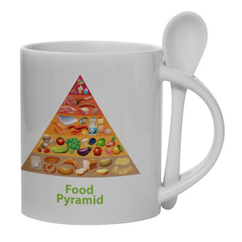 Food pyramid chart, Ceramic coffee mug with Spoon, 330ml (1pcs)