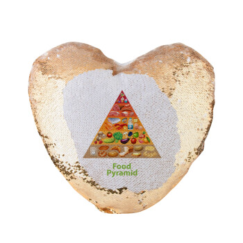 Διατροφική πυραμίδα, Μαξιλάρι καναπέ καρδιά Μαγικό Χρυσό με πούλιες 40x40cm περιέχεται το  γέμισμα