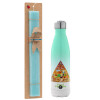 Easter Set, Metallic green/white thermos (Stainless steel), double-walled, 500ml & scented flat Easter candle (30cm) (TURQUOISE)