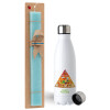 Easter Set, metallic stainless steel water bottle (750ml) & aromatic flat Easter candle (30cm) (TURQUOISE)