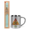 Easter Set, metallic thermal cup (300ml) & aromatic flat Easter candle (30cm) (TURQUOISE)