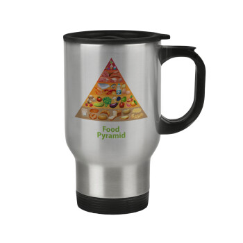 Food pyramid chart, Stainless steel travel mug with lid, double wall 450ml