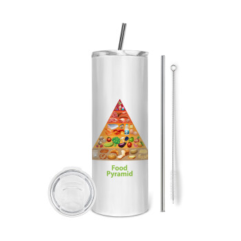 Food pyramid chart, Eco friendly stainless steel tumbler 600ml, with metal straw & cleaning brush
