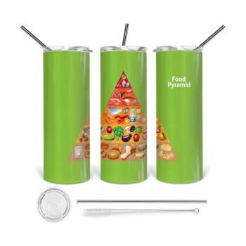 Διατροφική πυραμίδα, Tumbler ποτήρι θερμό από ανοξείδωτο ατσάλι 600ml, με μεταλλικό καλαμάκι & βούρτσα καθαρισμού