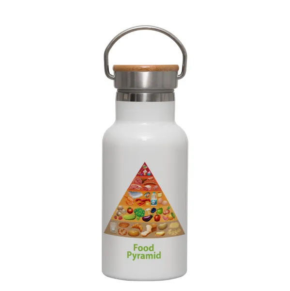 Food pyramid chart — Metallic thermos (Stainless steel) White with wooden lid (bamboo), double-walled, 350ml