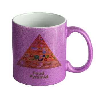 Food pyramid chart, Κούπα Μωβ Glitter που γυαλίζει, κεραμική, 330ml