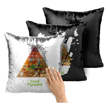 Food pyramid chart, Μαξιλάρι καναπέ Μαγικό Μαύρο με πούλιες 40x40cm περιέχεται το γέμισμα