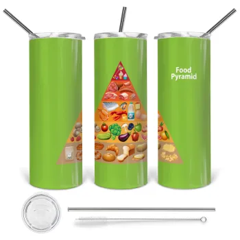Food pyramid chart, Tumbler stainless steel 600ml, with metal straw & cleaning brush