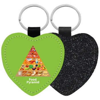 Food pyramid chart, Μπρελόκ PU δερμάτινο glitter καρδιά ΜΑΥΡΟ
