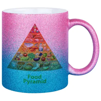 Food pyramid chart, Κούπα Χρυσή/Μπλε Glitter, κεραμική, 330ml