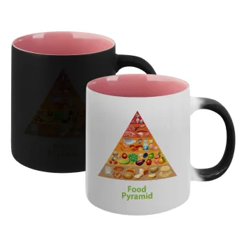 Food pyramid chart, Κούπα Μαγική εσωτερικό ΡΟΖ, κεραμική 330ml που αλλάζει χρώμα με το ζεστό ρόφημα