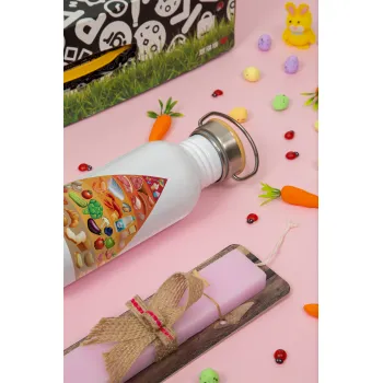 Διατροφική πυραμίδα, Πασχαλινή Λαμπάδα με παγούρι μεταλλικό (620ml, stainless steel) & κερί αρωματικό πλακέ (30cm) (ΡΟΖ)