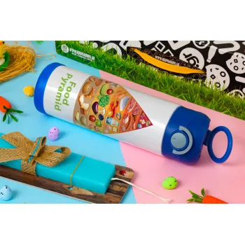 Food pyramid chart, Easter candle, Childrens hot water bottle, stainless steel, with safety straw, BLUE (500ml)