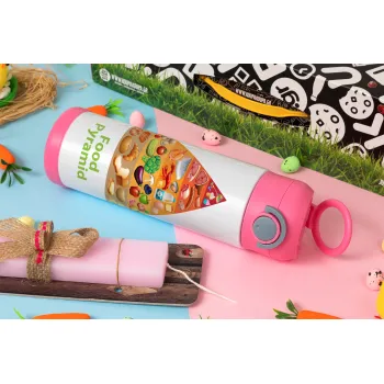 Food pyramid chart, Easter candle, Childrens hot water bottle, stainless steel, with safety straw, PINK (500ml)