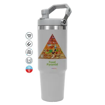 Food pyramid chart, GREY color, 890ml (30oz) stainless Steel Tumbler with Handle
