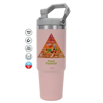 Food pyramid chart, Pink color, 890ml (30oz) stainless Steel Tumbler with Handle