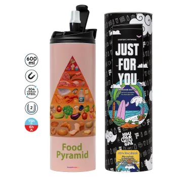 Food pyramid chart, Tumbler stainless steel PINK 600ml