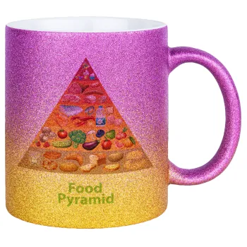 Food pyramid chart, Κούπα Χρυσή/Ροζ Glitter, κεραμική, 330ml